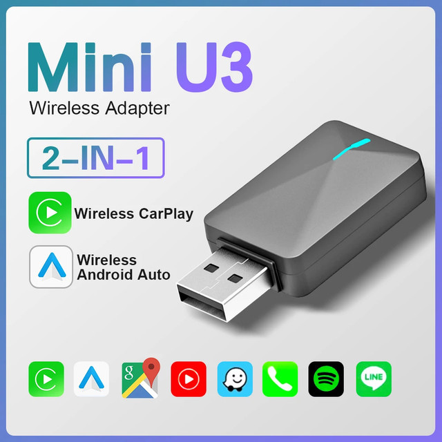 Icreative Drahtloser Carplay Adapter und Android Auto Dongle mit OTA für Hyundai Kia Mazda Mini und Smart, kompatibel mit kabelgebundenem CP/AA, in Schwarz oder Grau - Bild 1