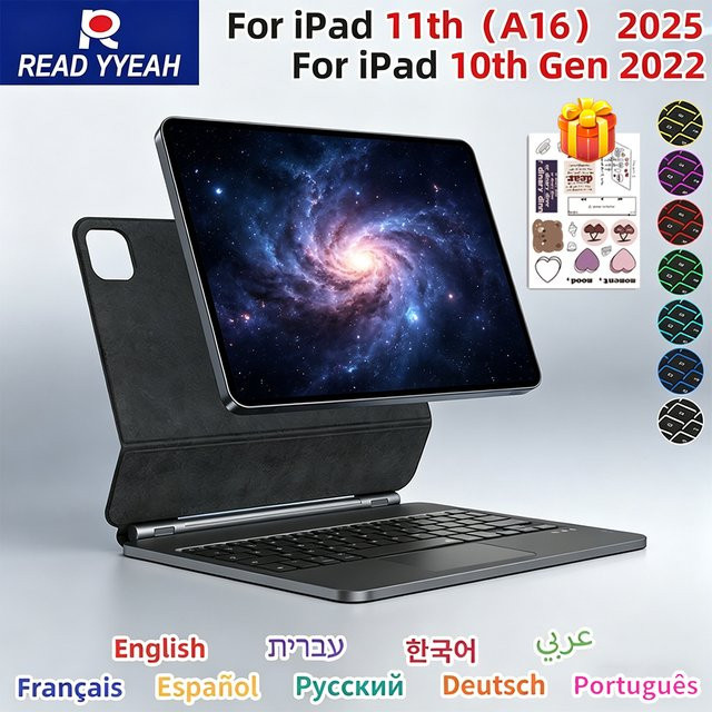 READ YYEAH Magic Keyboard Hülle für iPad 11. und 10. Generation, Smart Magnetische Buchhülle mit Tastatur, Farbe: Schwarz - Bild 1