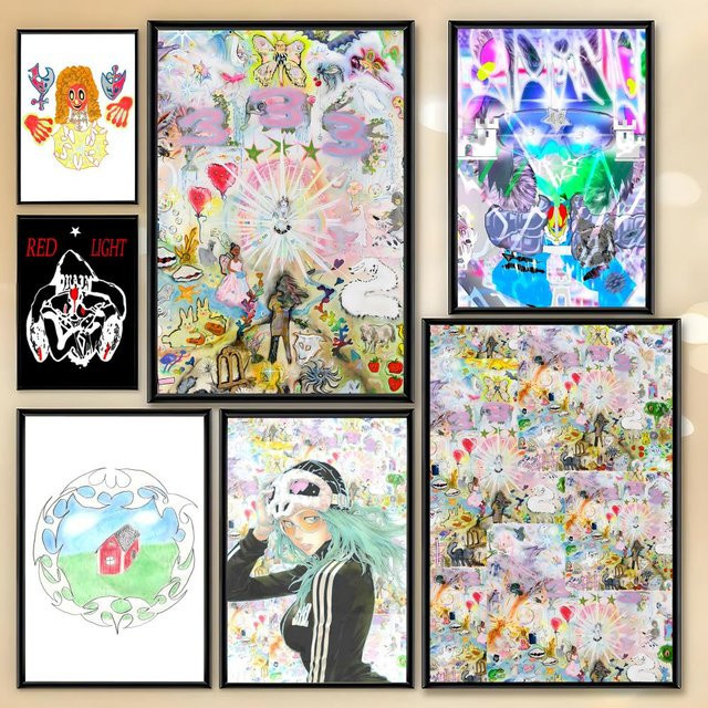 Bladee 333 Drain Gang IceDancer Poster von BEAST KINGDOM, selbstklebende Wanddekoration in Weiss und Mehrfarbig, abstraktes modernes Design aus Papier, B/H: 20 x 15 cm - Bild 1