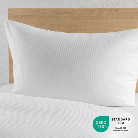 Bertsch Hotelwäsche Lugano Mako-Satin-Bettwäsche mit 4mm Feinstreifen, Set aus Bettbezug und Kopfkissen, Farbe: Weiß, B/L: 140 x 210 cm, B/L: 80 x 80 cm