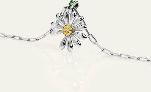Halskette Messing, Diamant, Zirkonia, Gänseblümchen, gray, Damen - Bild 1