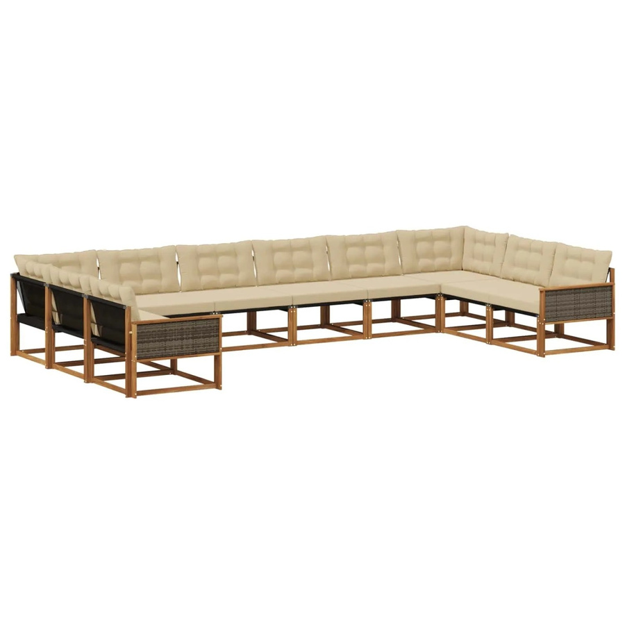 vidaXL Outdoor-Sofagarnitur in U-Form aus Akazienholz mit 10 Kissen in Natur und Beige - Bild 2