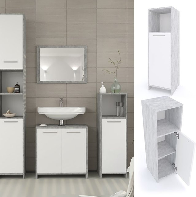 Vicco Badschrank Kiko Midischrank für das Badezimmer in Beton und Weiß, Breite: 30 cm, Höhe: 95 cm - Bild 1