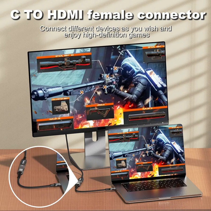 FDBRO USB-C auf HDMI 8K Verlängerungskabel mit 8K@60Hz und 4K@120Hz Unterstützung, 32,4 Gbit/s Adapter für Laptop, MacBook, PC und Smartphone zu TV oder Monitor - Bild 5
