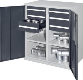 Kappes Schwerlastbeistellschrank Mod. 71 aus Stahl mit Vollblechtüren, Schubladen und Regalböden, Farbe: Grau, B/T/H: 100 x 60 x 111 cm - Bild 1