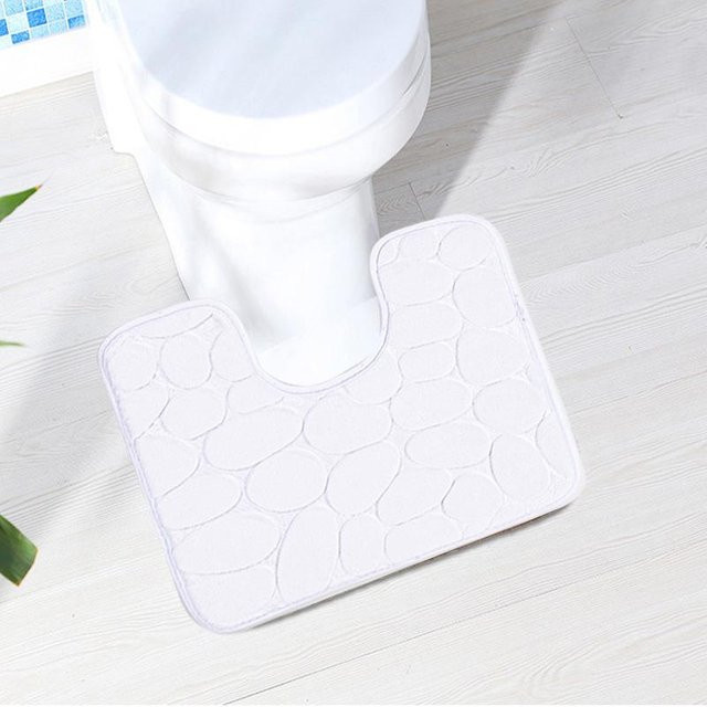 Yiran Furniture U-förmige Toilettenmatte in Weiß, saugfähige und rutschfeste Badezimmer-Bodenmatte mit floralem Design, Breite: 40 cm, Tiefe: 50 cm - Bild 1
