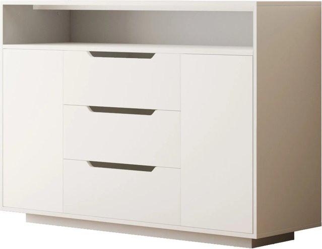 okwish Multifunktionsschrank für das Wohnzimmer mit Regalen, Schubladen und Türen, Weiß, B/T/H: 120 x 40 x 85 cm - Bild 1