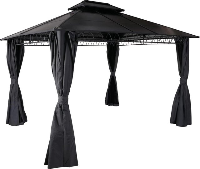 BERLINLODGE Hardtop Pergola Pavillon Grau mit Aluminium-Stahlgestell, Polycarbonat-Dach, Seitenwand und Moskitonetz, H x B x T: 290 x 360 x 300 cm - Bild 1