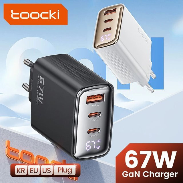 Toocki 67 W GaN USB Typ C Ladegerät mit Digitalanzeige in Schwarz für MacBook, Laptop, iPad und iPhone mit PPS PD QC4.0 Schnellladung - Bild 1