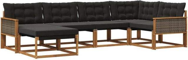 vidaXL Outdoor-Sofagarnitur L-Form aus Akazienholz mit Kissen in Braun und Schwarz - Bild 1