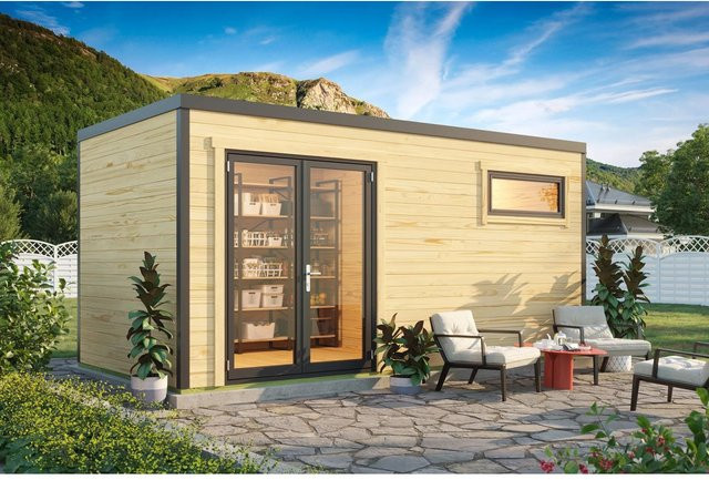 Lasita Blockbohlenhaus Sardinia Gartenhaus mit Flachdach, naturbelassen braun, B/H/T: 500 x 239,4 x 250 cm - Bild 1