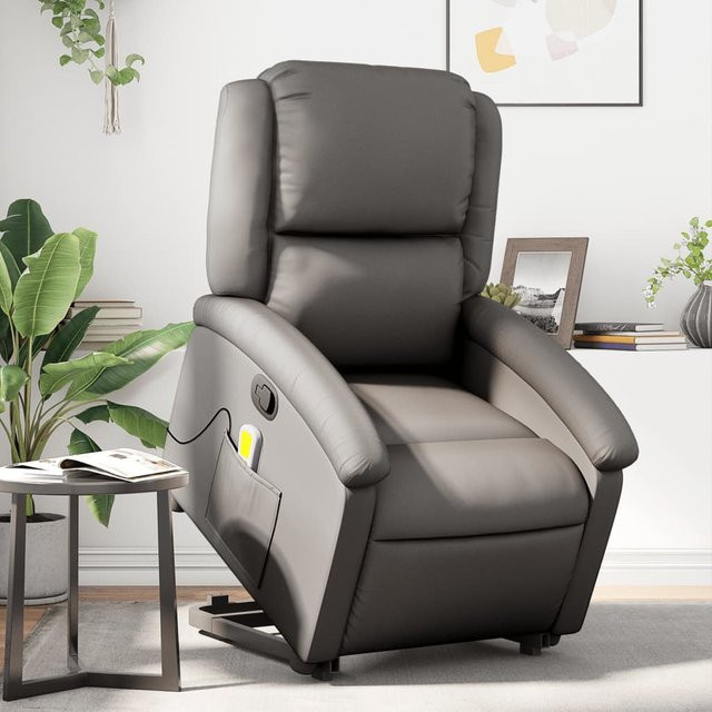 vidaXL Massagesessel mit Aufstehhilfe aus Echtleder in Grau - Bild 2