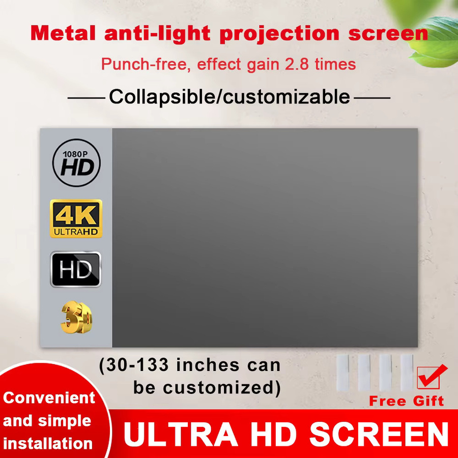 zhnuwie Anti-Licht Projektor-Leinwand in Grau, 16:9 Metall-Vorhang für 4K UHD, geeignet für Zuhause, Outdoor und Büro - Bild 5