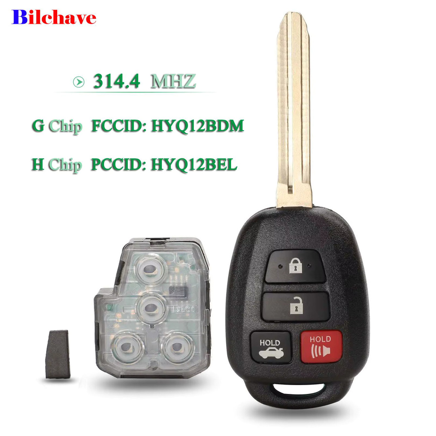Jingyuqin Modifizierter Autoschlüssel für Toyota Camry und Corolla, 4-Tasten Fernbedienung mit 314MHz, Farbe: Schwarz, HYQ12BDM HYQ12BEL G/H Chip Schlüsselanhänger - Bild 3