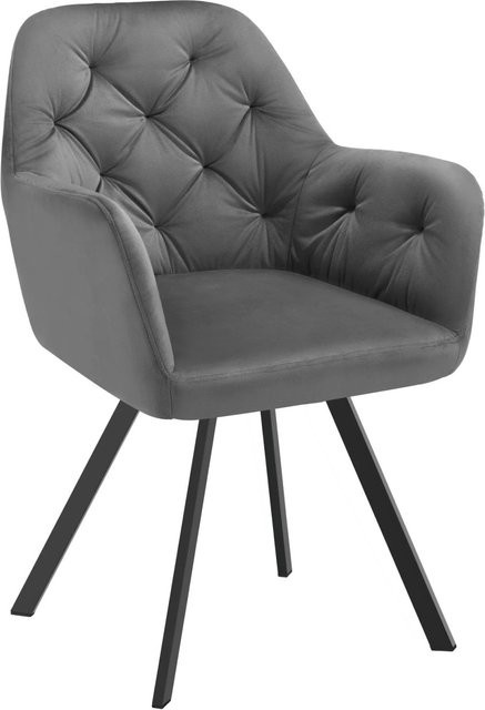 tectake Lucia Drehbarer Samt-Armlehnstuhl mit Steppmuster in Anthrazit, B/T/H: 58 x 58 x 87 cm - Bild 2