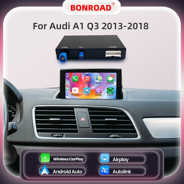 Bonroad Kabelloser CarPlay und Android Auto Interface Adapter für Audi A1 Q3 (2006-2018) mit AirPlay Spiegelverbindung, Schwarz - Bild 1