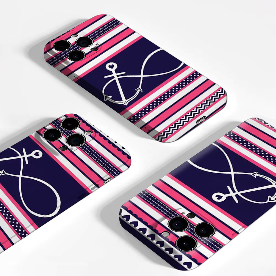 Handyhülle mit nautischem Anker und Streifen für iPhone 17 16 15 14 13 12 11 Pro Max Plus in Multicolour mit doppelschichtiger Rückseite - Bild 3
