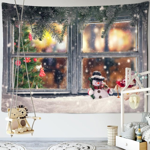 Wandteppich Super Six Schnee vor dem Fenster Wandbehang mit Cartoon Illustration in Mehrfarbig, B: 150 cm, H: 100 cm - Bild 1