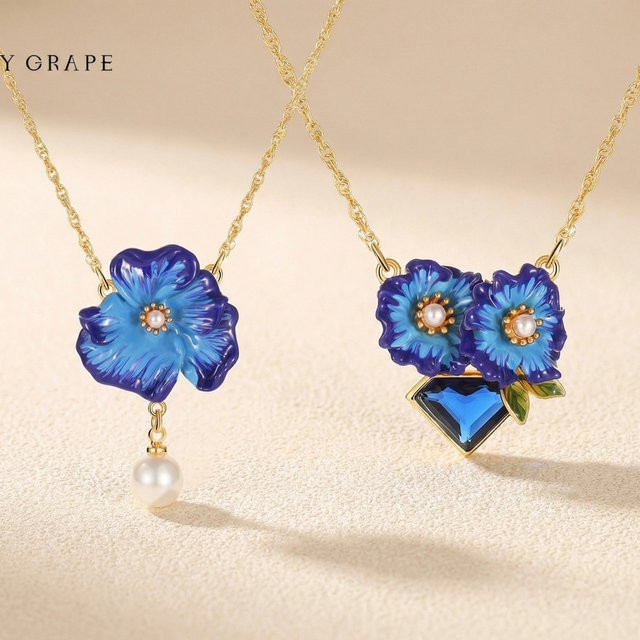 Halskette Juicy Grape, 750 Gold, Traube, blaue Blume, Damen - Bild 1