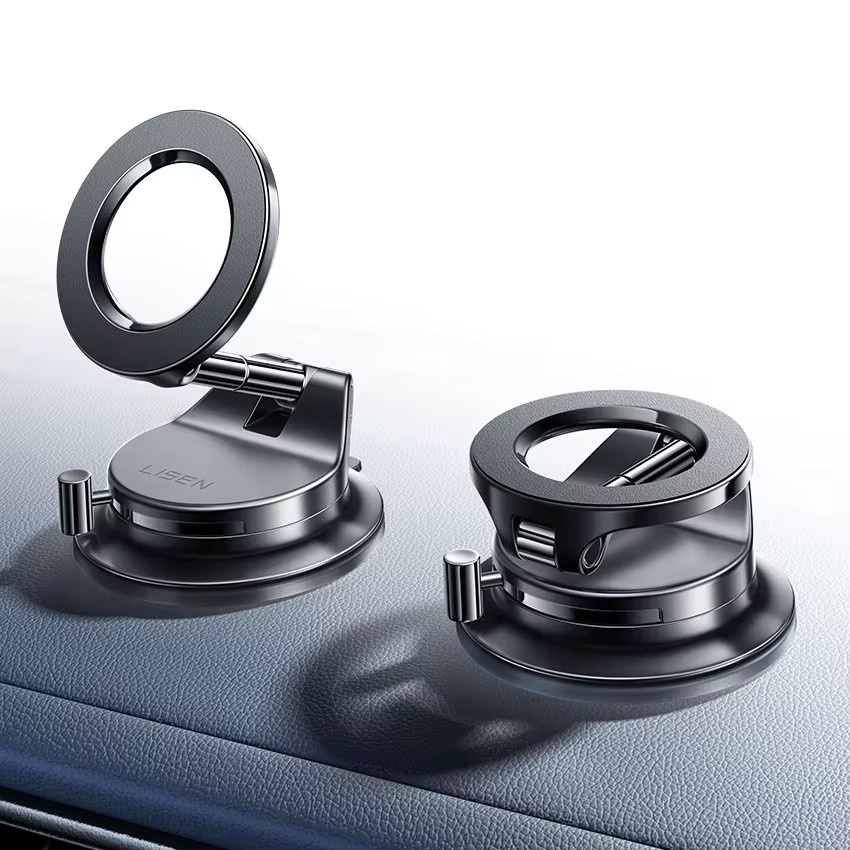 LISEN Magnetische 360-Grad-Telefonhalterung mit dreiachsiger N52-Magnetkraft und Saugnapf für Windschutzscheibe und Armaturenbrett in Schwarz - Bild 4