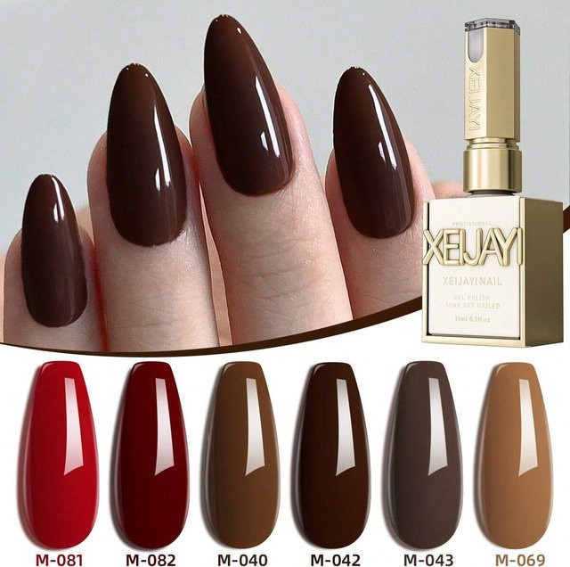 XEIJAYI Gel-Nagellack-Set, 6-farbig, rotbraun, glänzend, 15 ml - Bild 1