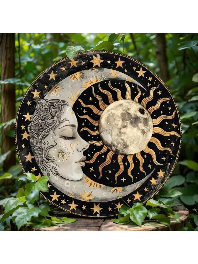Potdemiel Wanddekoration Sonne und Mondkranz aus Metall, runde Aluminium-Metalldekoration in Multicolour, Durchmesser: 20 cm - Bild 6