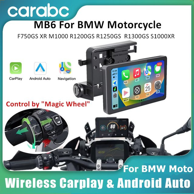 CARABC MB6 Motorrad Navigation mit 6 Zoll Display, Drahtlose CarPlay und Android Auto Funktion in Schwarz für BMW R1300GS S1000 XRF750GS XR M1000 R1200GS R1250GS - Bild 1