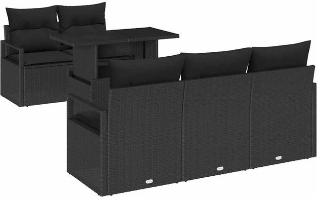 vidaXL Garten-Sofa-Set 6-teilig in Schwarz aus Poly-Rattan mit integriertem Stauraum und Polsterkissen - Bild 1