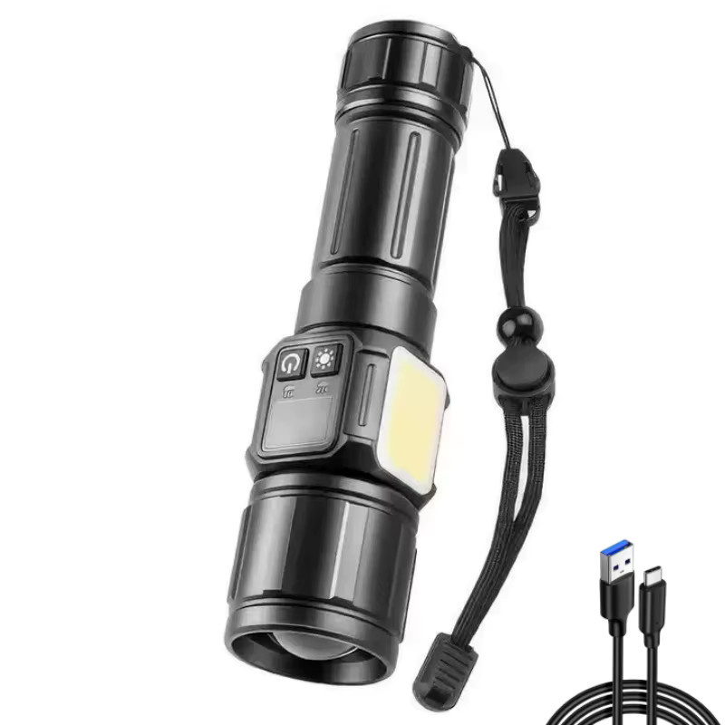 JIASHUAIXIN Taktische LED Taschenlampe mit COB-Digitalbatterieanzeige, Schwarz, Aluminium - Bild 7