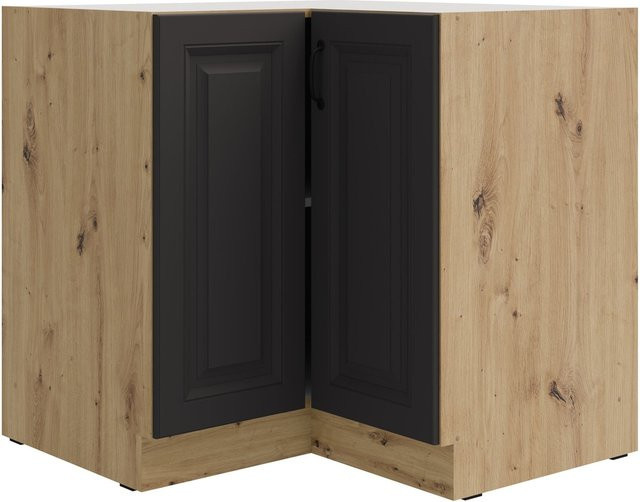 Eckunterschrank Stilo Küchenzeile in Grau und Eiche, B/T: 90 x 90 cm - Bild 1