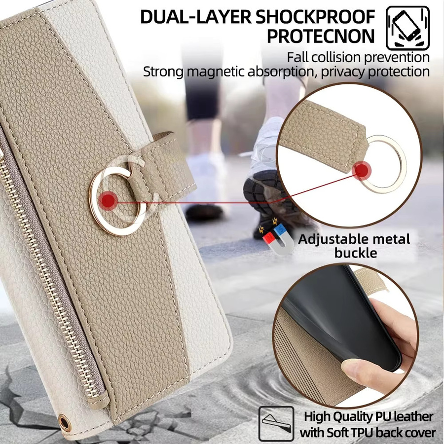 Honor Zipper Wallet Magnetische Umhängetasche mit Metall-Strap für Honor Magic 7 Pro und Honor Magic 7 in Beige und Weiß - Bild 4