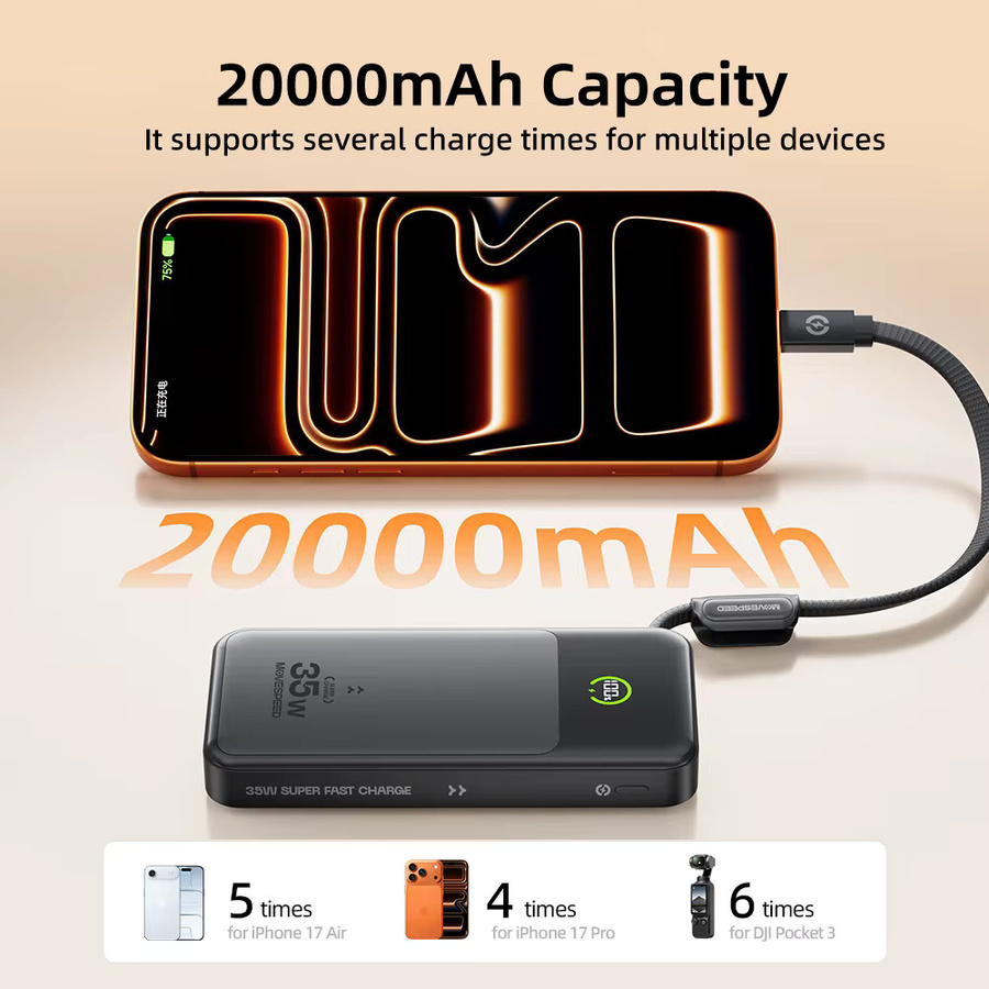 MOVESPEED P20 Powerbank 20000mAh mit 35W Schnellladung in Schwarz - Bild 3