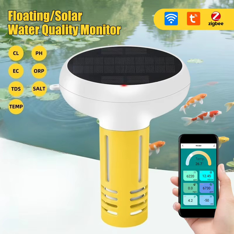 NUOYING 7-in-1 Solarbetriebener Schwimmender Wasserqualität-Tester mit Tuya ZigBee-Verbindung zur Messung von pH-Wert, ORP, TDS, Salzgehalt, Temperatur und Chlor in Weiß - Bild 2