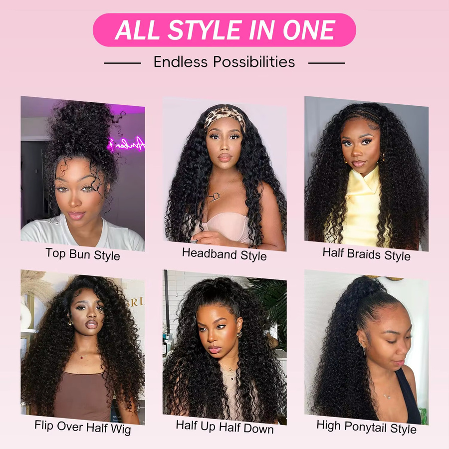 UVEOUS 3-in-1 Halbperücke, Jerry Curl, Echthaar, 30 Zoll, 200 Dichte - Bild 6
