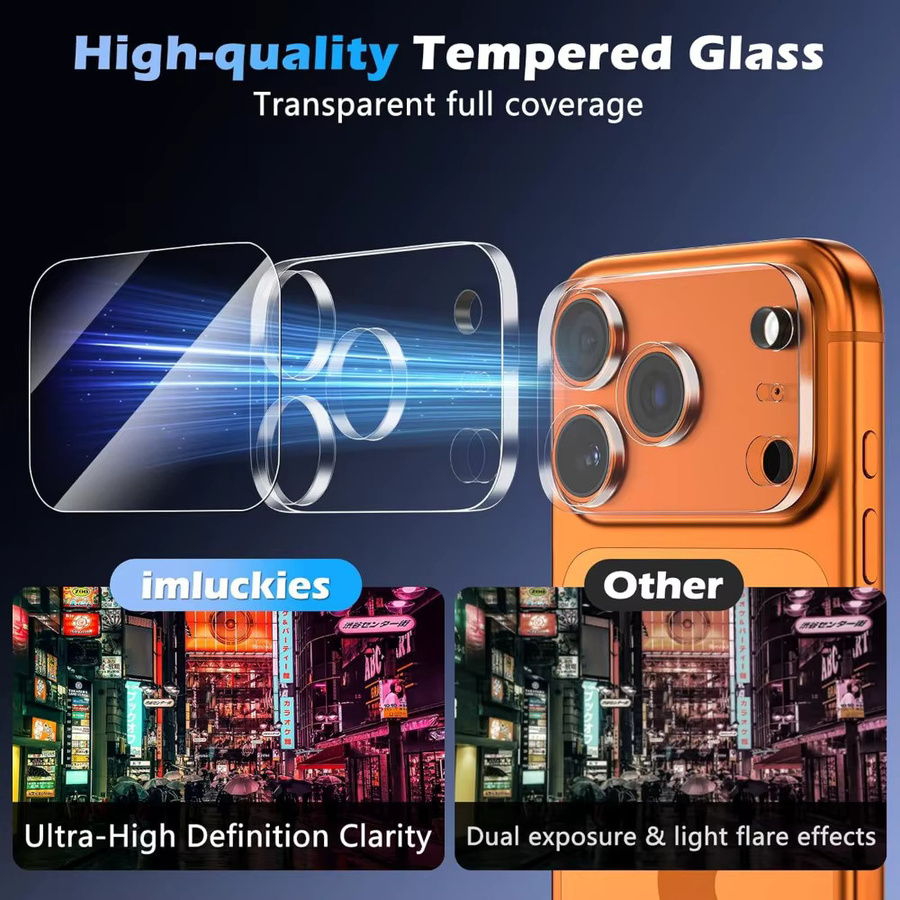 3-teiliger Kameraobjektivschutz aus gehärtetem Glas für iPhone 17 Pro Max, 17 Air, 17 Pro, 16 und 15, transparent, 9H-Härte und kratzfest - Bild 2