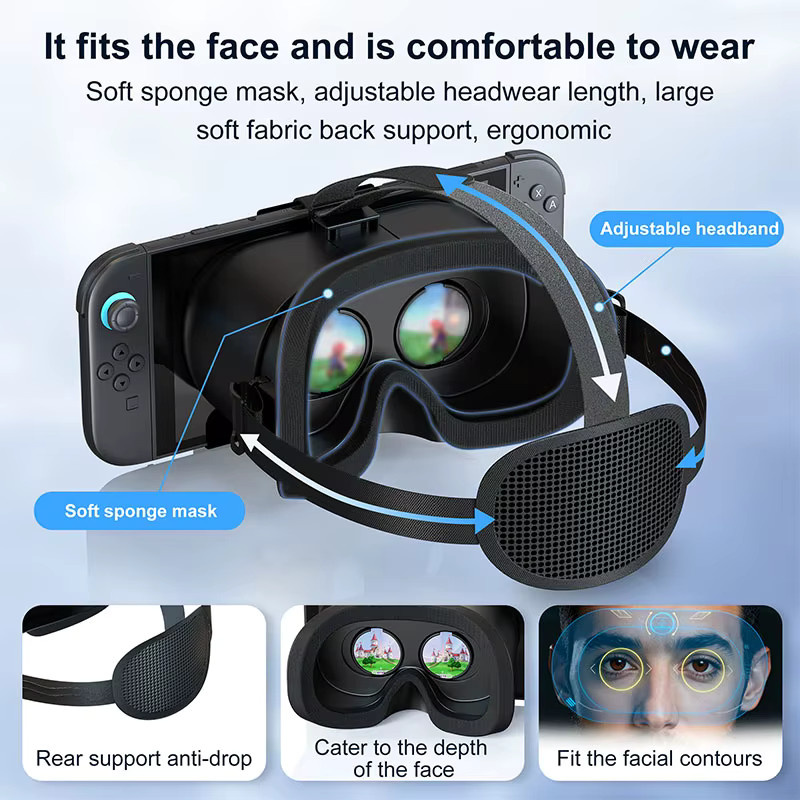 DEVASO 3D High-Definition VR-Brille Augenmaske Zubehör für die neue Nintendo Switch 2 Spielkonsole 2025 in Schwarz, Blau oder Weiß - Bild 3