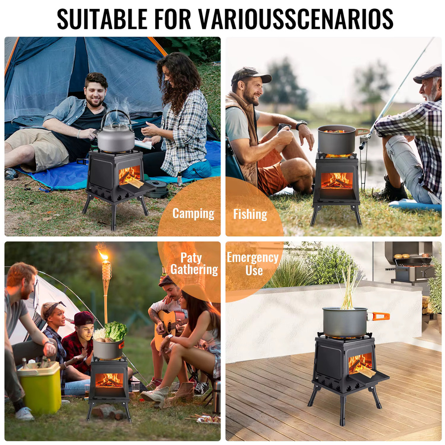 HGTUGO Klappbarer Holzofen aus Holz in Schwarz für Camping und Outdoor-Grillen, B/T/H: 35,0 x 22,0 x 22,0 cm - Bild 5