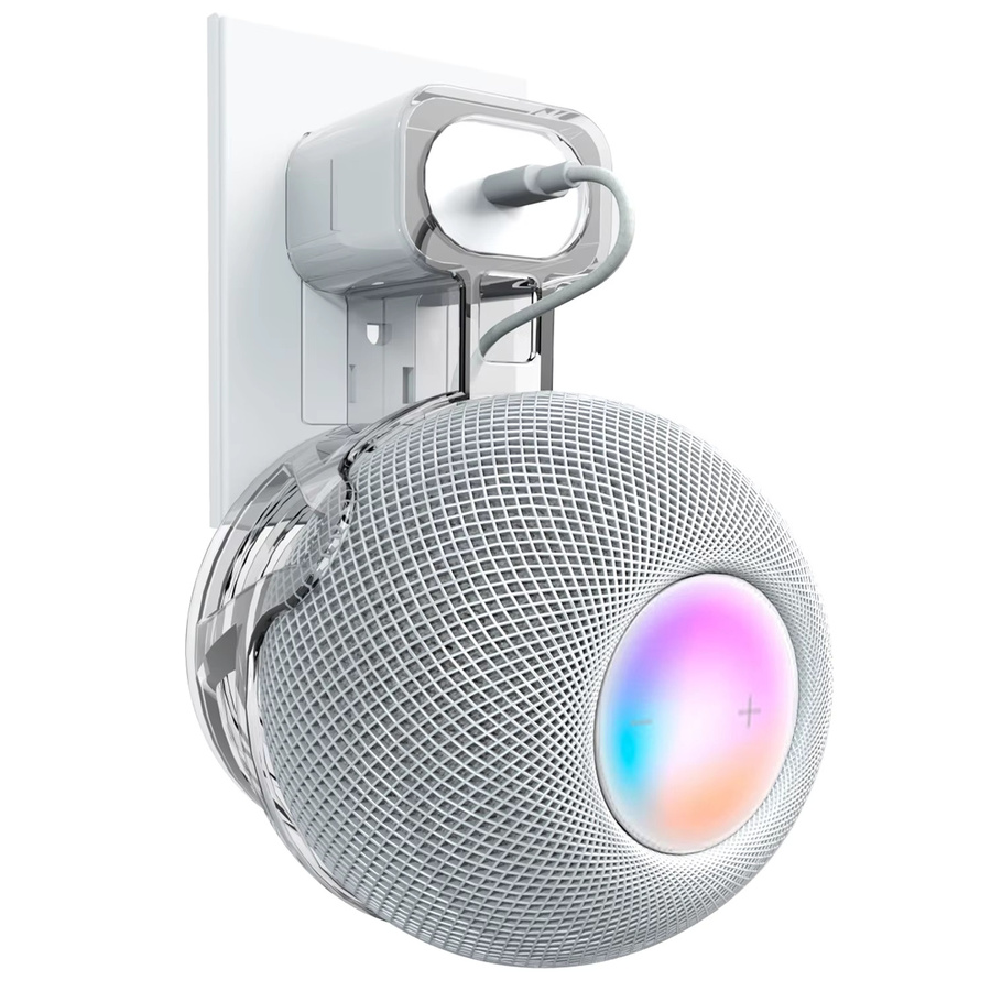 Apple HomePod Mini Wandhalterung mit Steckdosengriff und Kabelaufbewahrung aus ABS-Hartschale, Farbe: Weiß - Bild 2