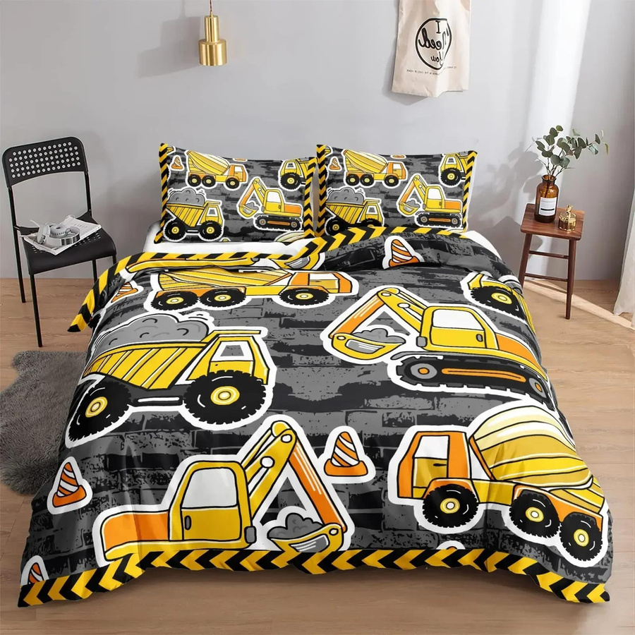 Bettwäsche Set Flylo mit Baufahrzeug Motiv Gelber Traktor und LKW für Jungen und Teenager B/H: 135 x 200 cm - Bild 2