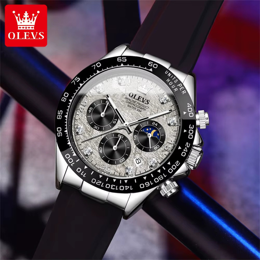 OLEVS Chronograph Armbanduhr, Quarz, Edelstahl, Silikon, Roségold, Herren - Bild 3