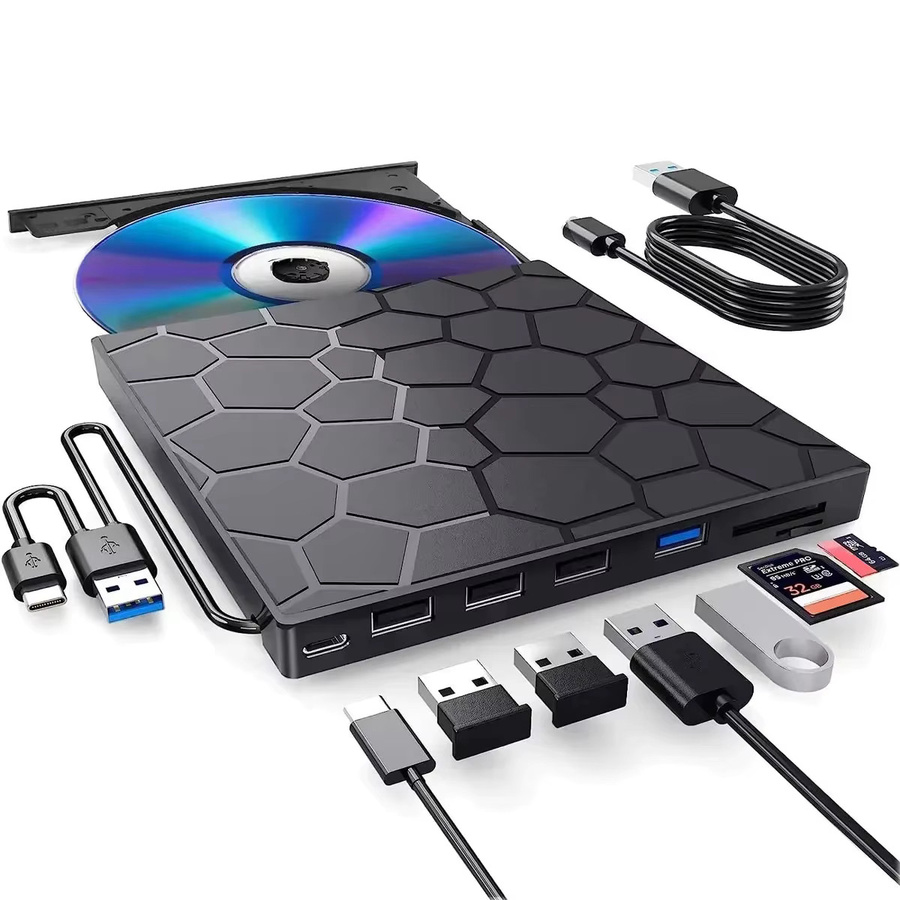 Kebidumei 7-in-1 Externes DVD-Laufwerk mit USB 3.0 und USB-C, CD/DVD-Brenner in Schwarz für Mac, Windows und Linux - Bild 6