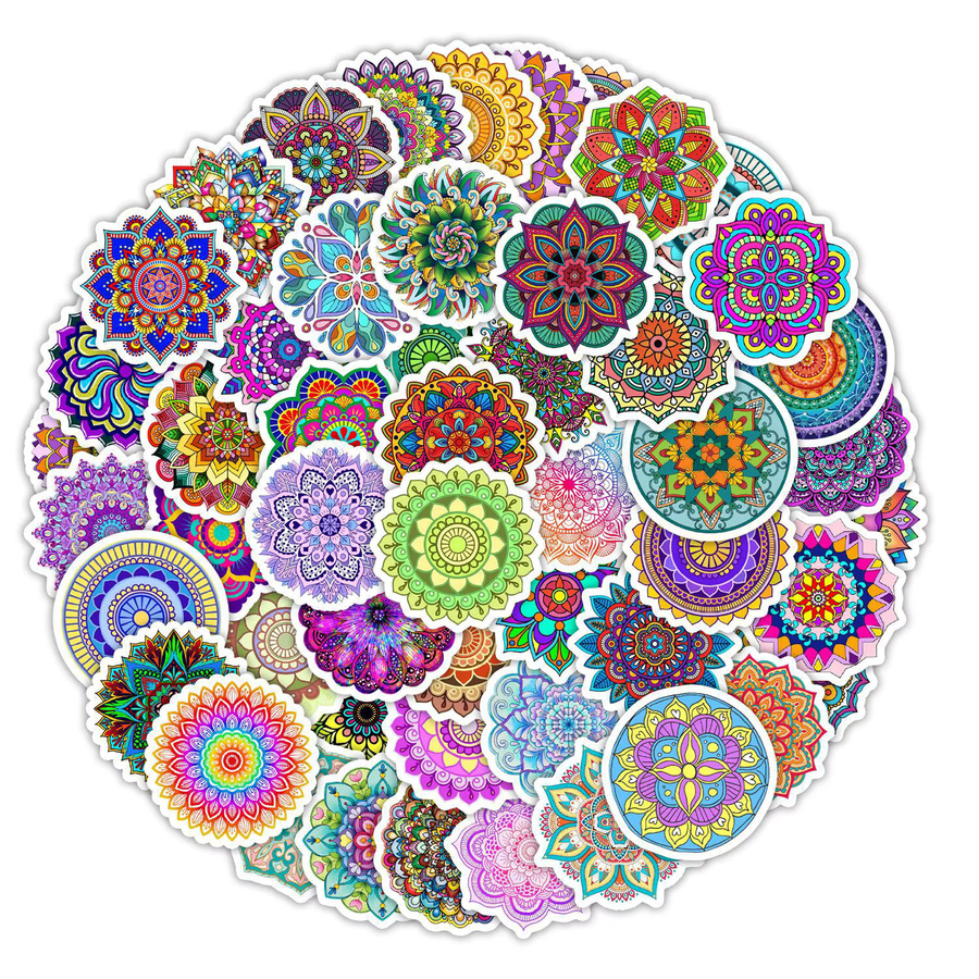 50 Stück runde Mandala-Doodle Aufkleber in Multicolour, wasserfeste Sticker für Notebook, Helm und Dekoration - Bild 3