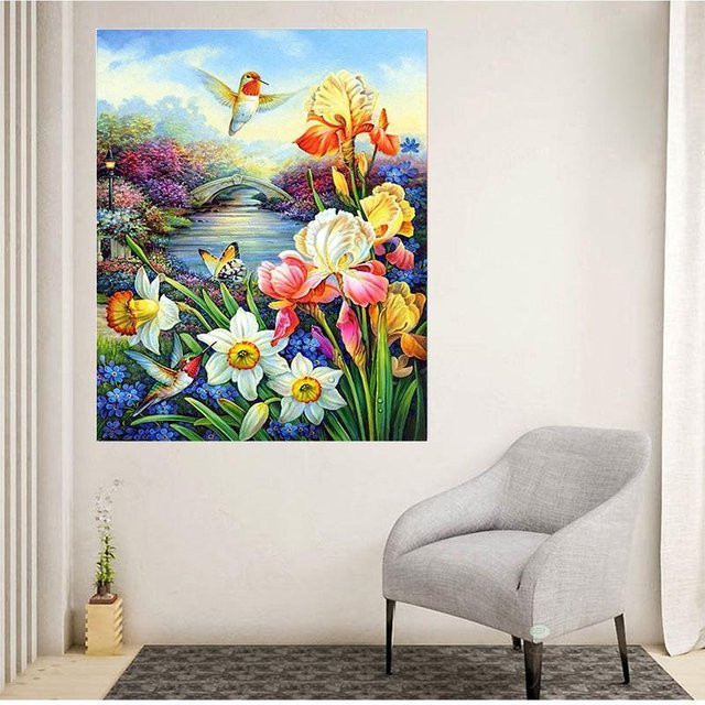 FIYO Diamond Painting Schmetterling und Blumen als runde Diamantstickerei in Grau und Multicolour, B/H: 20 x 30 cm - Bild 1