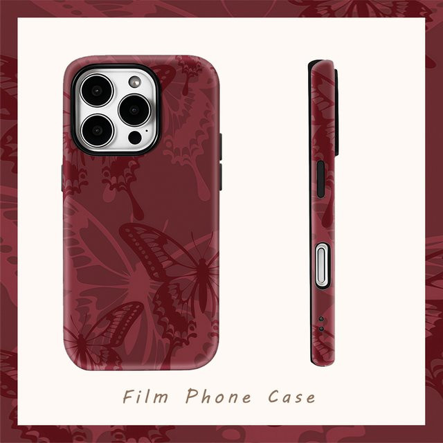 Potdemiel Handyhülle mit Schmetterlings-Design für iPhone, Weinrot, Doppelschichtige Rückseite - Bild 1