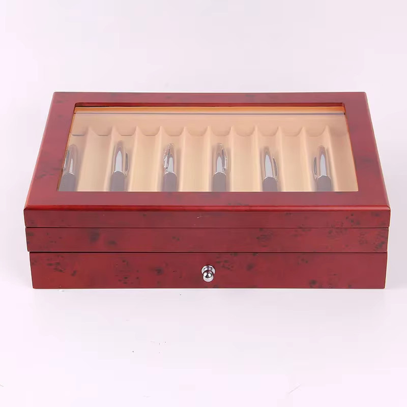 Holz Füllfederhalter Display Aufbewahrungskoffer in Schwarz und Burgunder für 12 bis 78 Stifte als Sammler Organizer Box - Bild 3