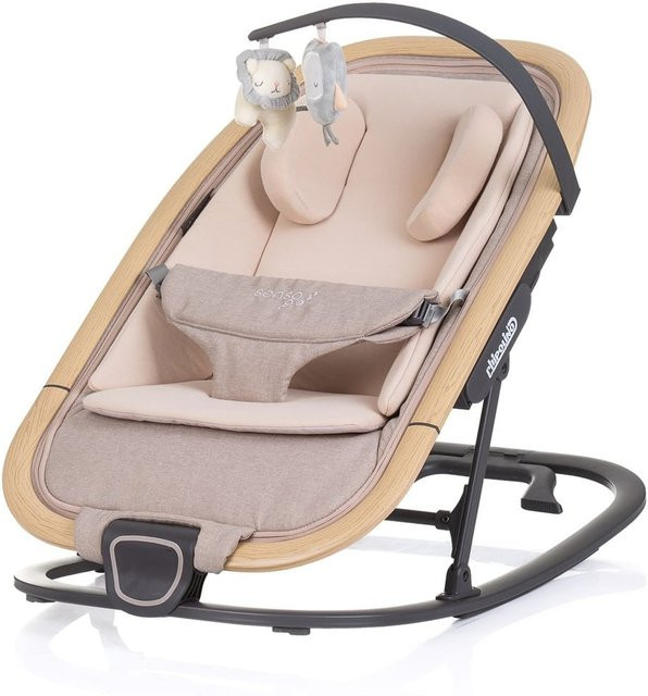Chipolino Babywippe Senso in Holzoptik mit Spielbogen, Kopfstütze und 3-Punkt-Gurt, faltbar, beige - Bild 1