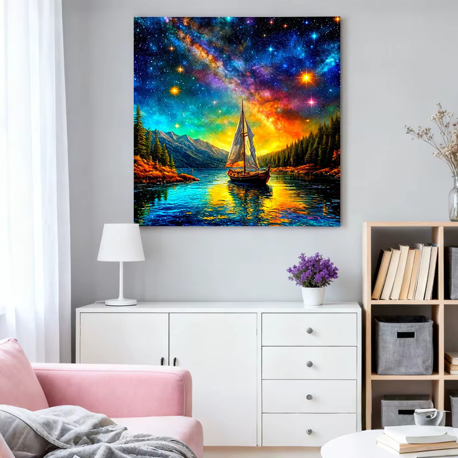 HUACAN 5D Diamant-Malerei Segelboot-Landschaft Mosaik Meeresfantasie DIY Kunstset, B/H: 30 x 30 cm, Mehrfarbig - Bild 3