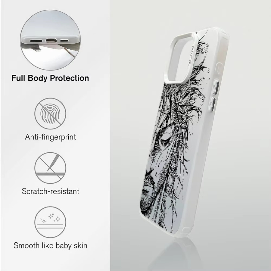 V-Vagabond Samurai Anime Handyhülle für iPhone 16 15 14 13 12 11 Pro Max in Schwarz Matt mit Laser Metallic Aurora Effekt - Bild 1
