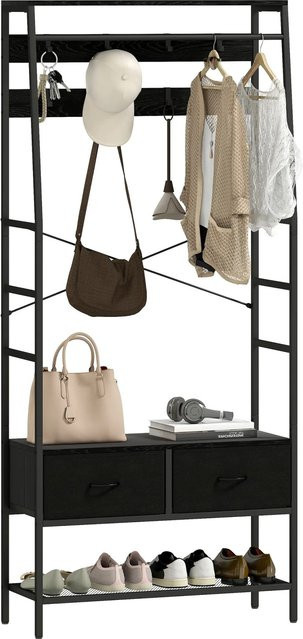 HOMCOM Garderobenständer im Industriedesign aus Spanplatte und Stahl, Schwarz, B: 80 cm, T: 30 cm, H: 180,5 cm - Bild 1