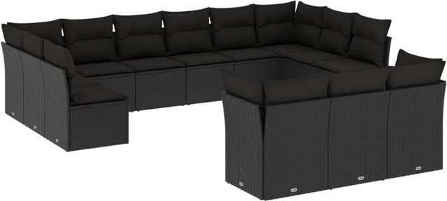 vidaXL 13-tlg. Garten-Sofagarnitur in U-Form aus Polyrattan mit Kissen, Schwarz - Bild 1